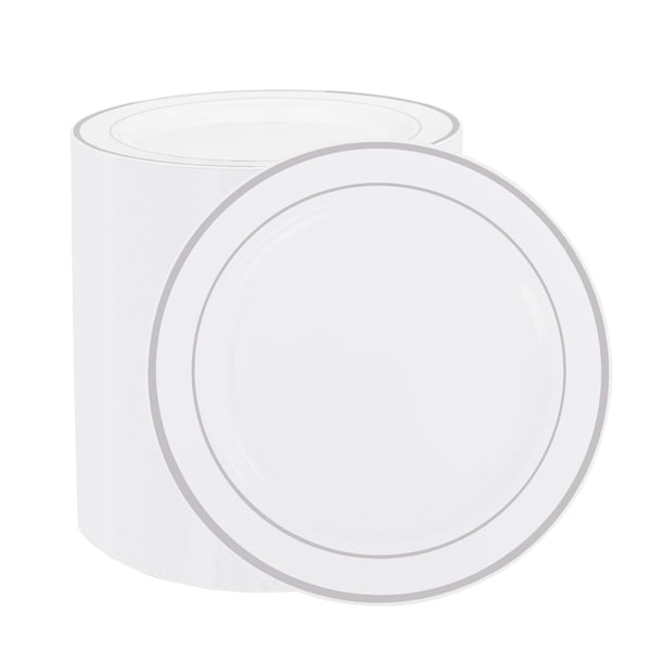 WELLIFE Platos de Cena de Plástico Plateado 72 Piezas Platos Desechables de Plata de 10.25" Platos de Almuerzo de Plástico Duro Premium Ideales para Bodas y Fiestas