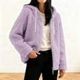 thumbnail image 2 of Womens Fuzzy Jacket with Hood Plush Fleece Warm Winter Outerwear Coat Drawstring Hooded Sweatshirt Cardigans (XL, Purple), 2 of 7
