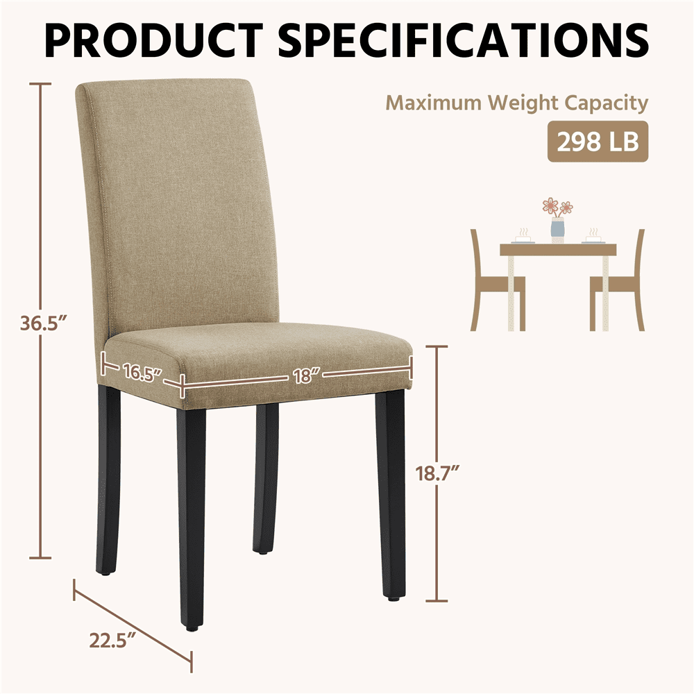 Renwick Modern Upholstered Dining Chairs with Solid Wood Legs, Set of 2, Khaki