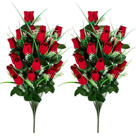 Memobloom 22 in Artificial Silk Red Roses Memorial Bouquet 2 Count
