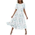 thumbnail image 2 of Viikei Summer Dresses for Women Plus Size,Puff Sleeve Short Sleeve Dress,Women's Flower Printing Casual Short Sleeve Crewneck Dress Casual Flowy Tiered Maxi Beach Dress Light Blue S, 2 of 6