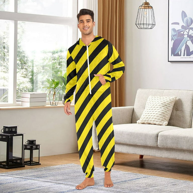 joogoo Yellow Stripes Unisex Adults Onesies Pajamas Jumpsuits L