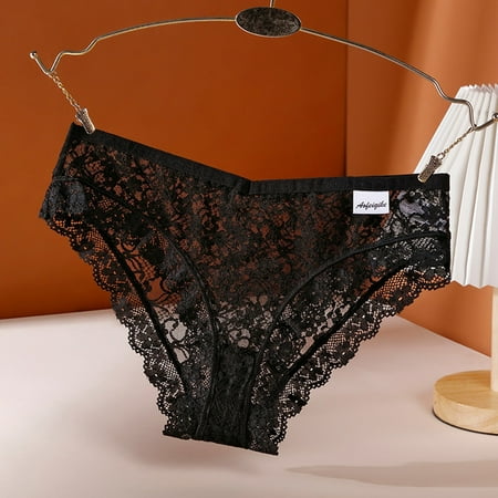 

Quealent Sexy Panties Women s Mesh Bow Embroidered Lace Transparent String Sexy Underwear Back Bandage Hollow Out Panties String Briefs Black S