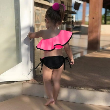

Gubotare Summer Toddler Girls One Shoulder Bathing Suit Ruffles Bowknot Two Piece Off Shoulder Swimsuit Bikini Girls 7/8 Swimsuit Hot Pink 18-24 Months