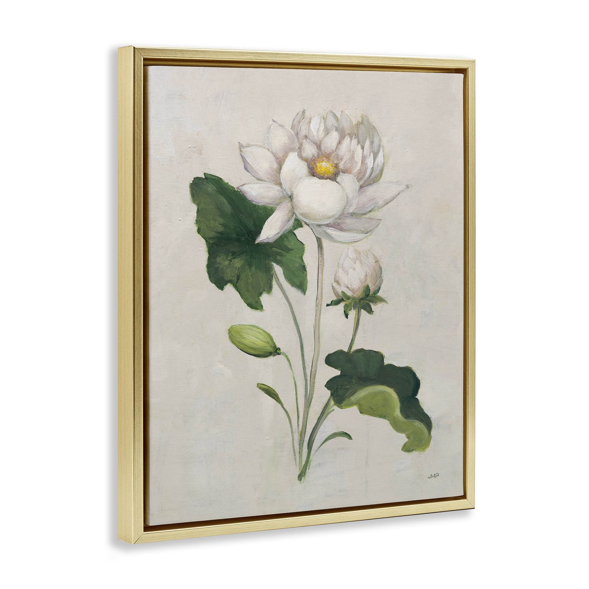 Stupell Industries Graceful Budding Lily Plants & Flowers Painting Gold Floater Framed Canvas Art Print Wall Art, 17 x 21