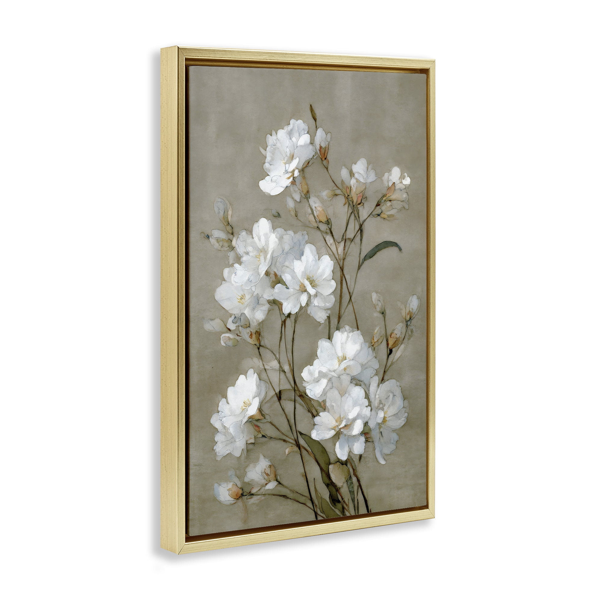 Stupell Industries Aged White Botanical Study Gold Framed Floater Canvas Wall Art, design by Petal Prints Design