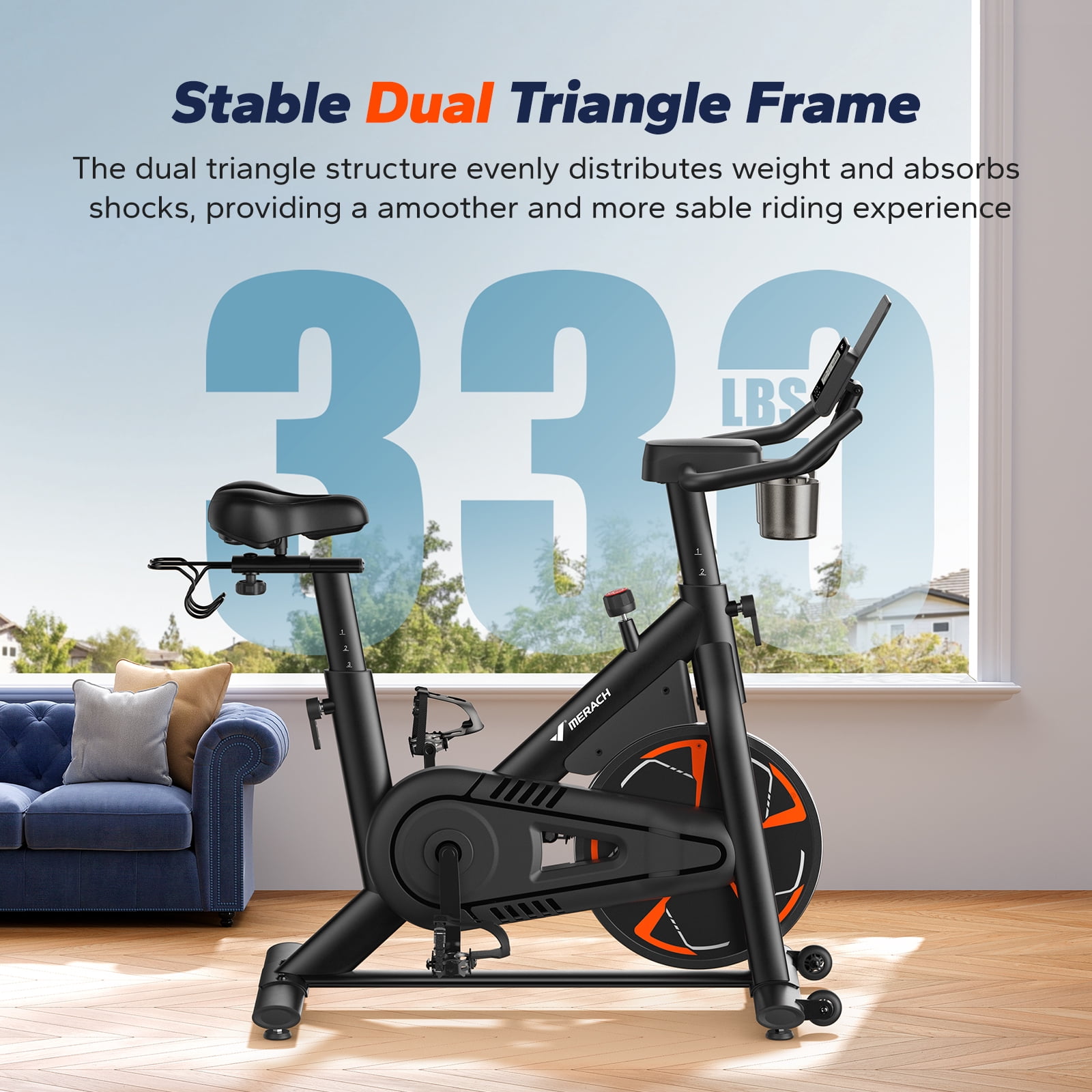 MERACH Exercise Bike, Stationary Bikes for Home, Magnetic Indoor Cycling Bike with Self-developed APP, 330lbs Capacity & Comfortable Seat Cushion & Tablet Mount for Weight Loss Gym Cardio