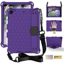 iPad 10.2 Case with Screen Protector, Dteck Shockproof Case for iPad 8th Generation / iPad 7th Generation with Removable Shoulder Strap/Hand Strap/Pencil Holder, Heavy Duty Rugged Case, Purple/Black