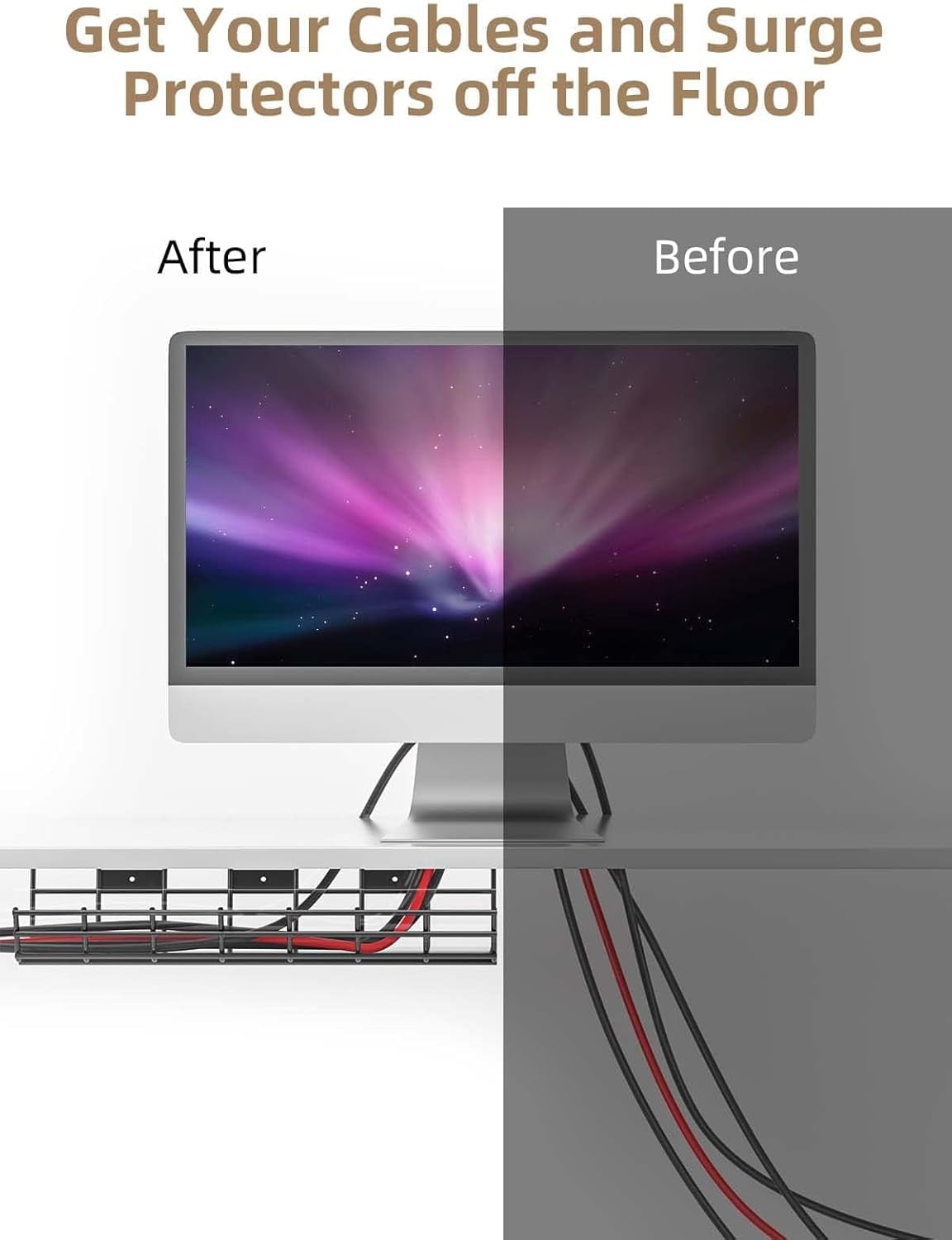 Delamu 2 Pack Under Desk Cable Management Tray, Desk Cord Organizer Cable Management Box, Black