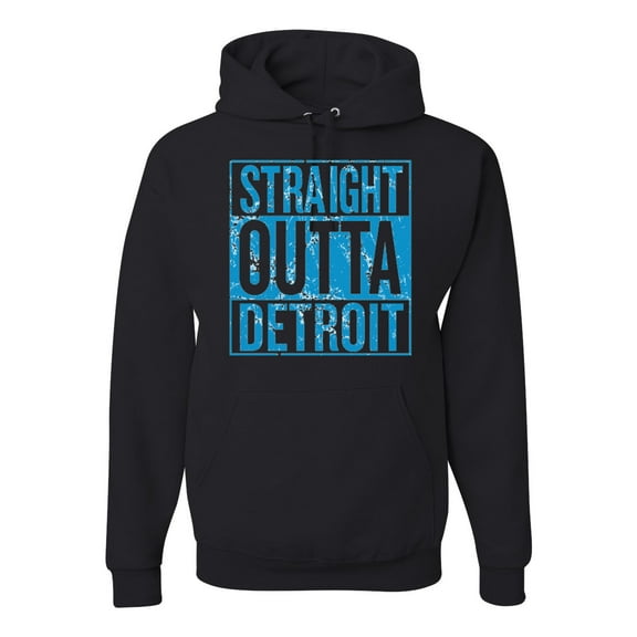 Wild Bobby, Straight Outta Detroit DET Fan Fantasy Football, Sports, Unisex Graphic Hoodie Sweatshirt, Black, Small
