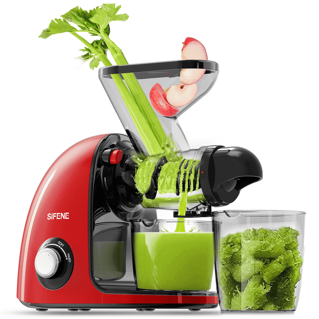 SIFENE Slow Masticating Juicer Machine, Dual Mouth, High Juice Yield, Quiet Motor, Red, New