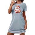 thumbnail image 2 of Camisón corto navideño para mujer, talla grande, cuello redondo, manga corta, estampado en el pecho, vestido de noche para mujer, 2 of 3