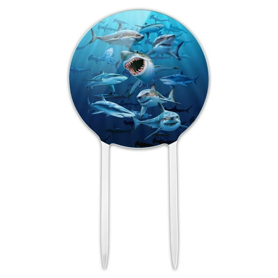 Acrylic Shark Infested Waters Great White Cake Topper Party Decoration for Wedding Anniversary Birthday Graduation