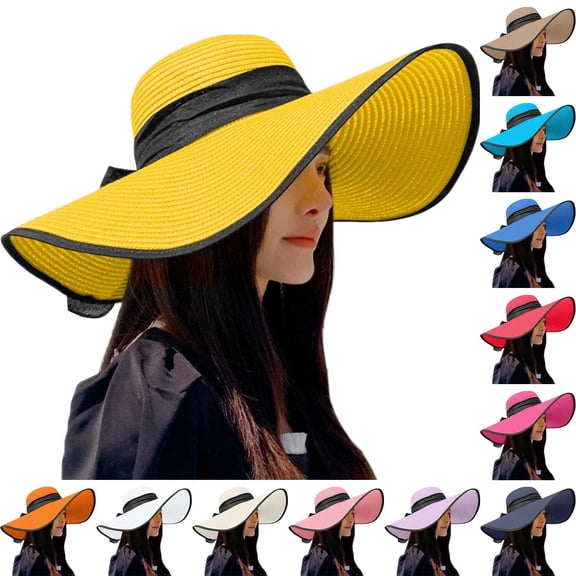 Women's Wide Brim Sun Hat Beach Hats For Big Straw Summer Hat Floppy Foldable Roll Up Cap Visor Cap