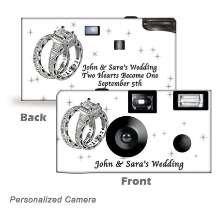 10 Pack Personalized   Shimmering Engagement on White  Disposable Cameras. Free shipping.  Wedding Cameras, Event Cameras, from CustomCameraCollection