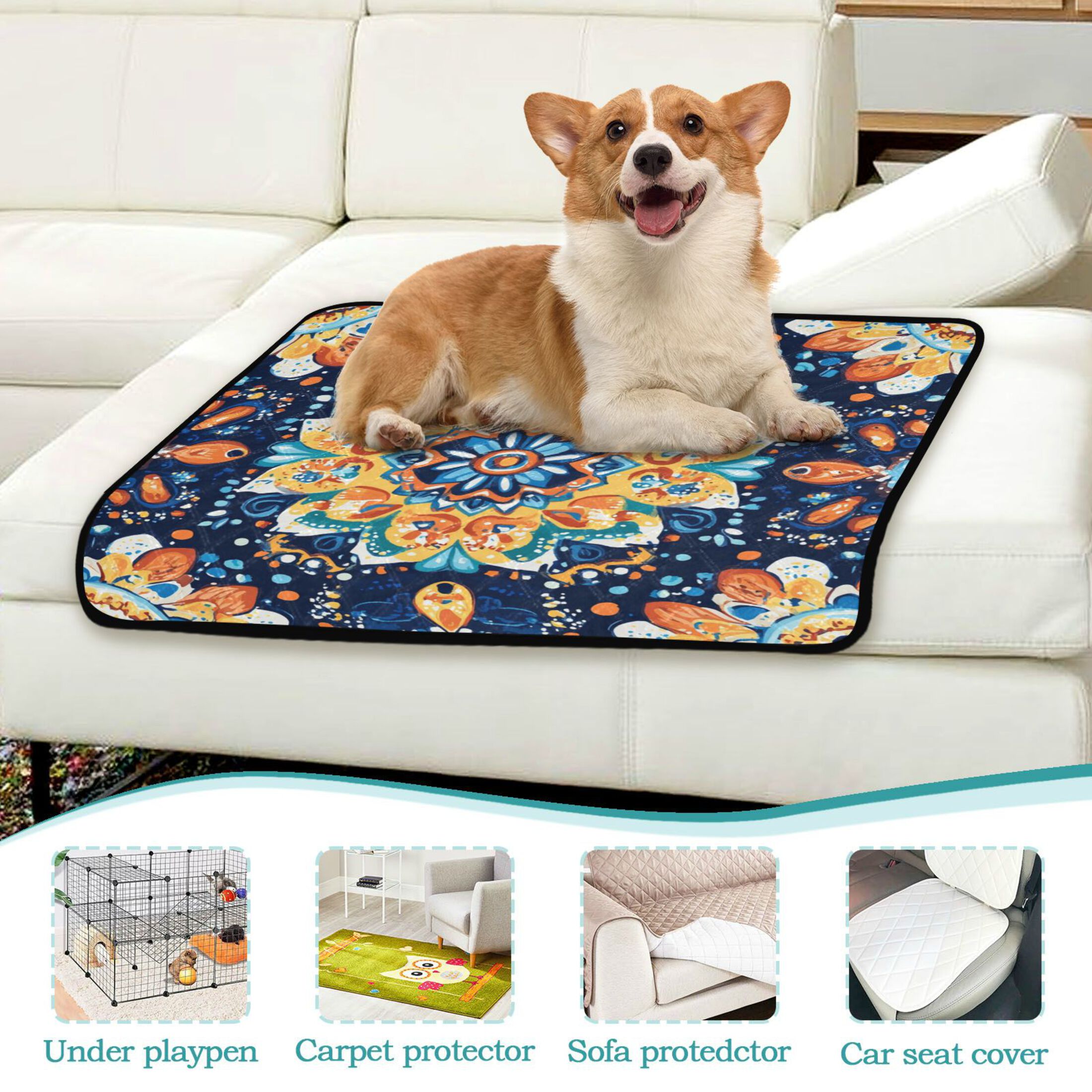 Qxltty Bohemian Style Pattern Cat litter Pads Pet Set of 3 Diaper Mats Center Anti-leakage Layer Absorbent Soft and Comfortable