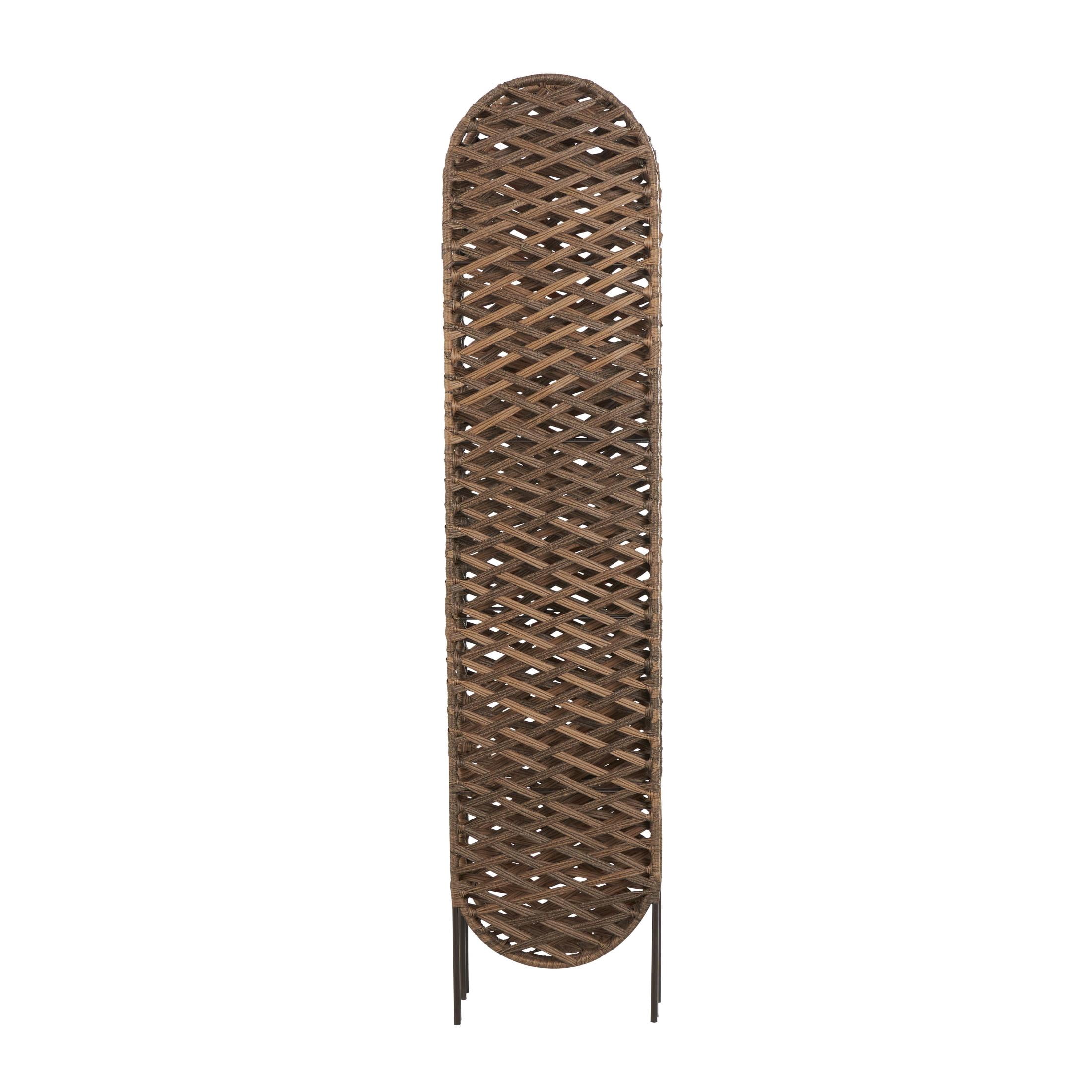 DecMode 60" x 71" Copper Metal Geometric Handmade Foldable Woven 4 Panel Room Divider Screen with Cutouts, 1-Piece