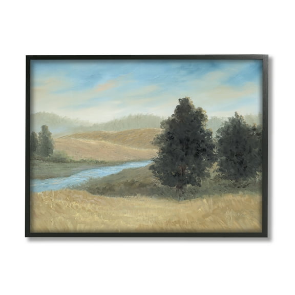 Stupell Industries Rural Creek Landscape Landscape Painting Black Framed Art Print Wall Art, 14 x 11