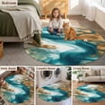 thumbnail image 5 of Round Rugs 3Ft, Teal Brown Round Area Rug Washable Indoor Throw Carpet, Modern Abstract Art Retro Small Non Slip Circle Rug for Bedroom Living Room Home Decor Aesthetic, 5 of 8