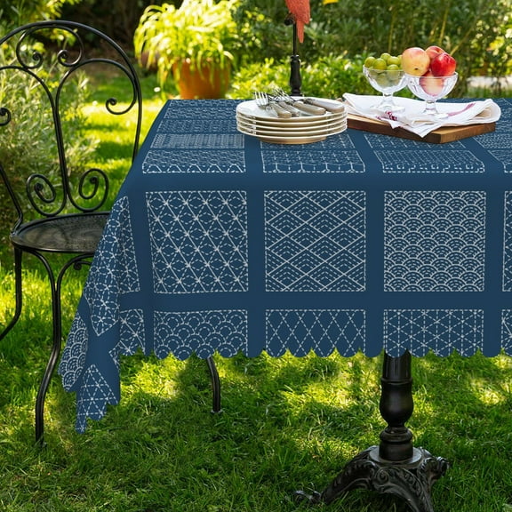 Lfeey Tablecloth Rectangle Polyester, Restaurant, Home, Party Decoration, Wipeable Waterproof Tablecloth, Blue, 55x36 inch