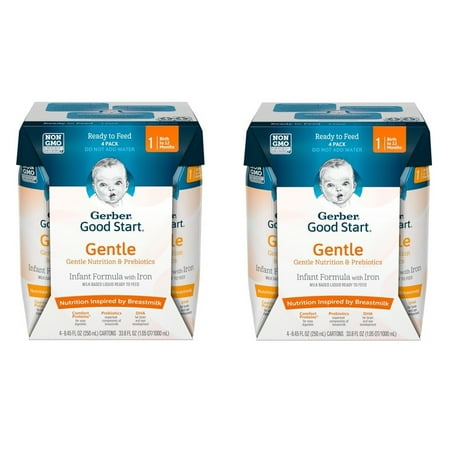 (2 Pack) Gerber Good Start Gentle Non-GMO Ready to Feed Infant Formula, Stage 1, 8.45 fl. oz. (Pack of (Best Formula To Start Breastfed Baby On)