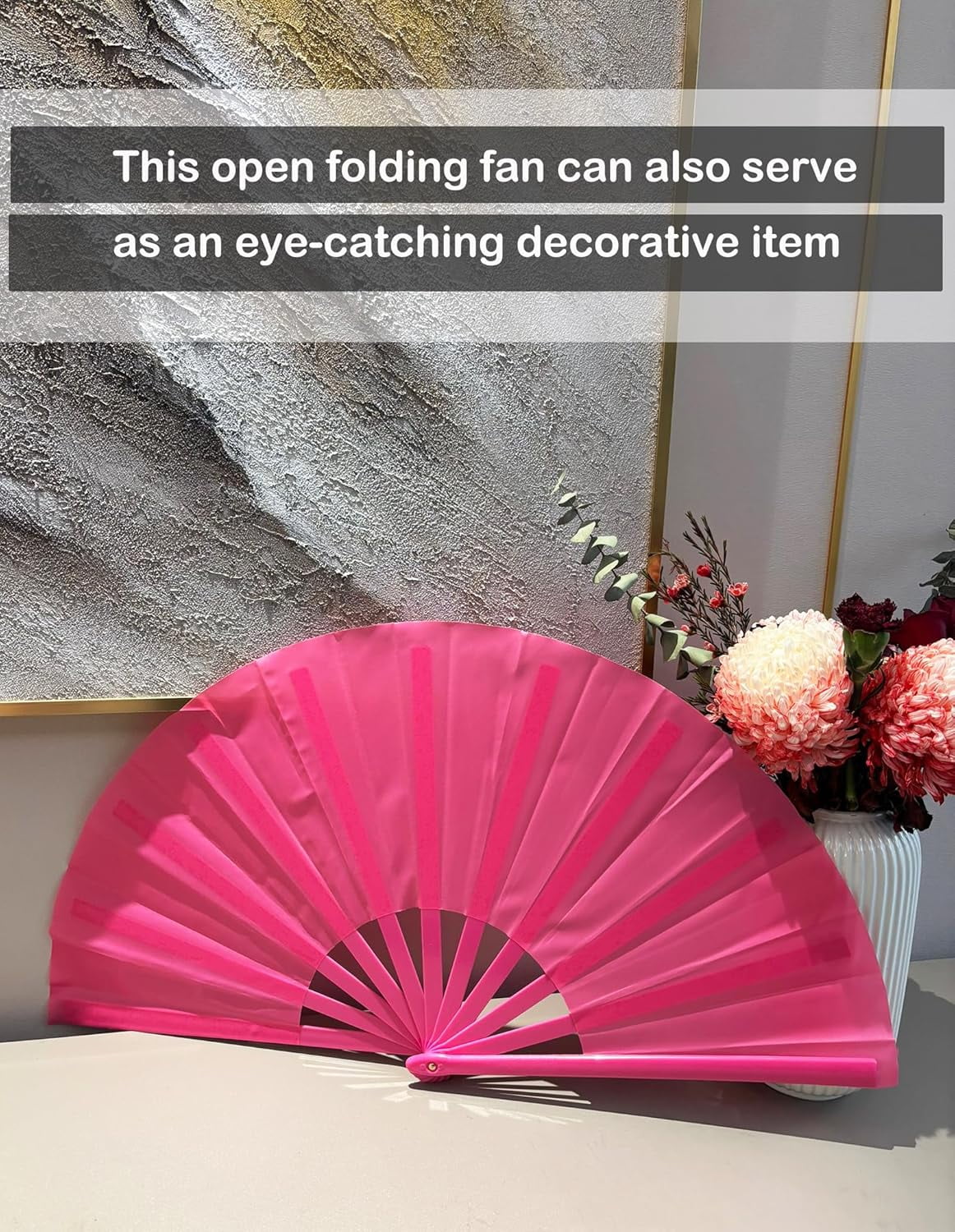 13 Inch Large Rave Fan Popping Fan Clacking Fans For Line Dancing - Holographic Folding Hand Fan (White)