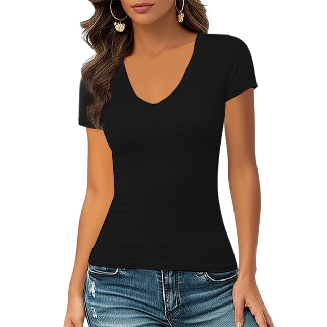 T-shirt Décontracté à Manches Courtes Col en V pour Femmes, pour Usage Quotidien et Tenues