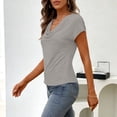 thumbnail image 5 of Uaswgudfs Women's V Neck Drape Short Sleeve Blouse Casual Solid Color Lightweight Summer Top Women's Casual Shirt Outfit Gray M, 5 of 9