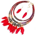 thumbnail image 4 of Feather Pendant Multi Layers Tribal Bib Necklace Statement Earring Jewelry Set, 4 of 9