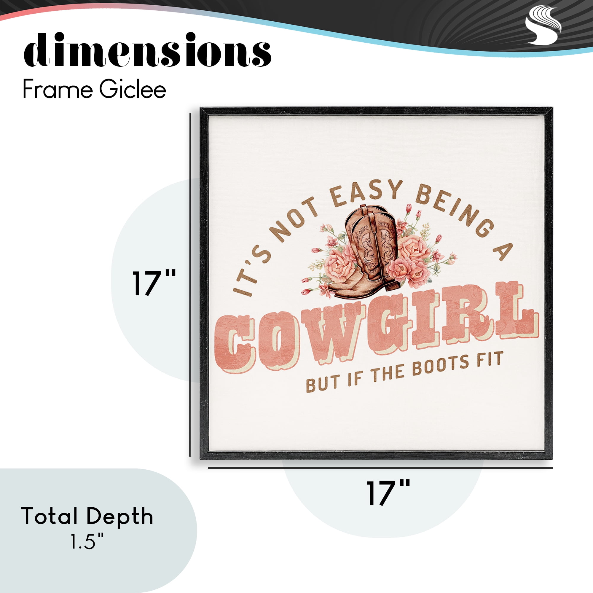 Not Easy Being Cowgirl Black Framed Giclee Art, design by Kim Allen