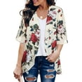 thumbnail image 3 of SUCS Women's Floral Print Puff Sleeve Kimono Cardigan Loose Cover Up Casual Blouse Tops, 3 of 8