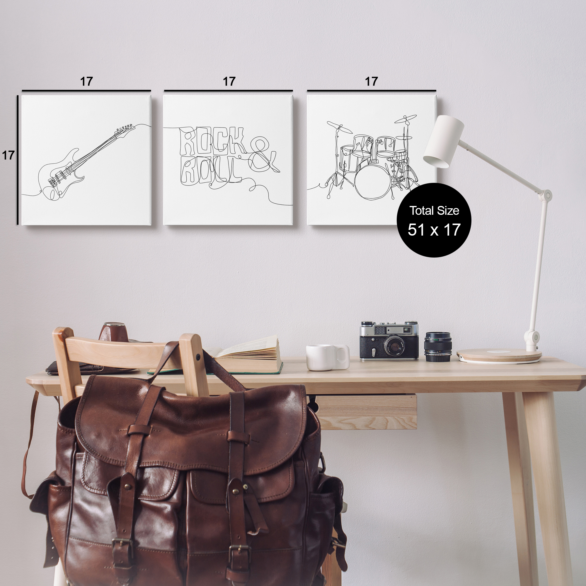 Stupell Rock & Roll Musical Instrument Doodles Beauty & Fashion Painting Gallery Wrapped Canvas Print Wall Art, Set of 3