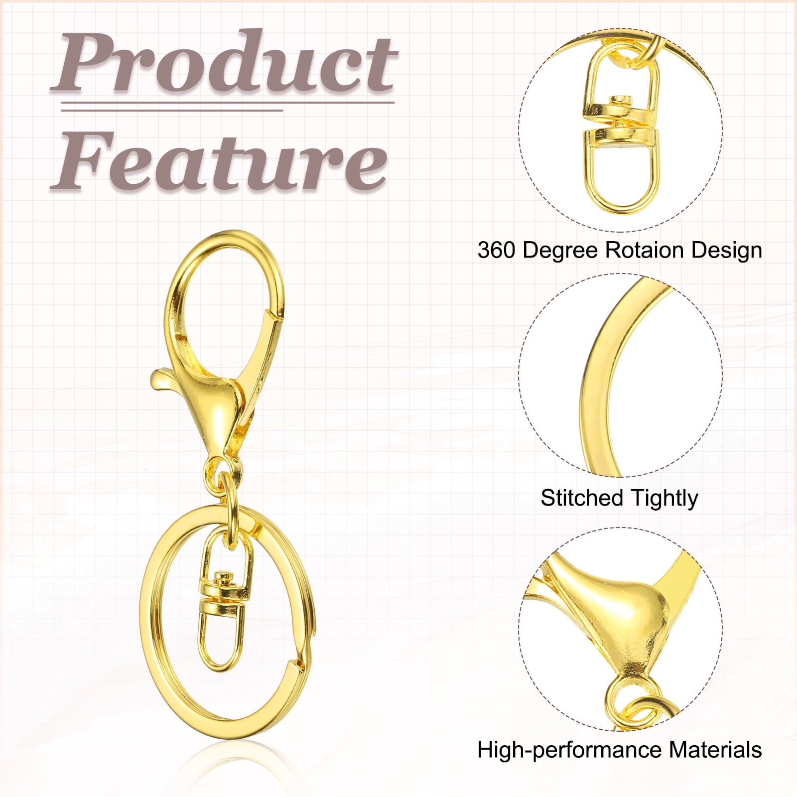 Uxcell Lobster Claw Clasps Keychain, 30 Pcs Metal Lobster Claw Clasp Hook with Swivel Trigger Clip and Keychain Ring for Diy Craft Key Chain Accessories, Bright Silver/Gold
