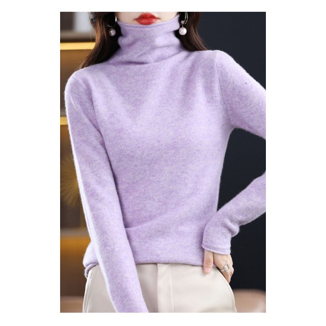 Suéter de lana para mujer, camisa base con cuello de pelo, suéter de cachemira de otoño e invierno, suéter de chaqueta de cuello alto de estilo extranjero