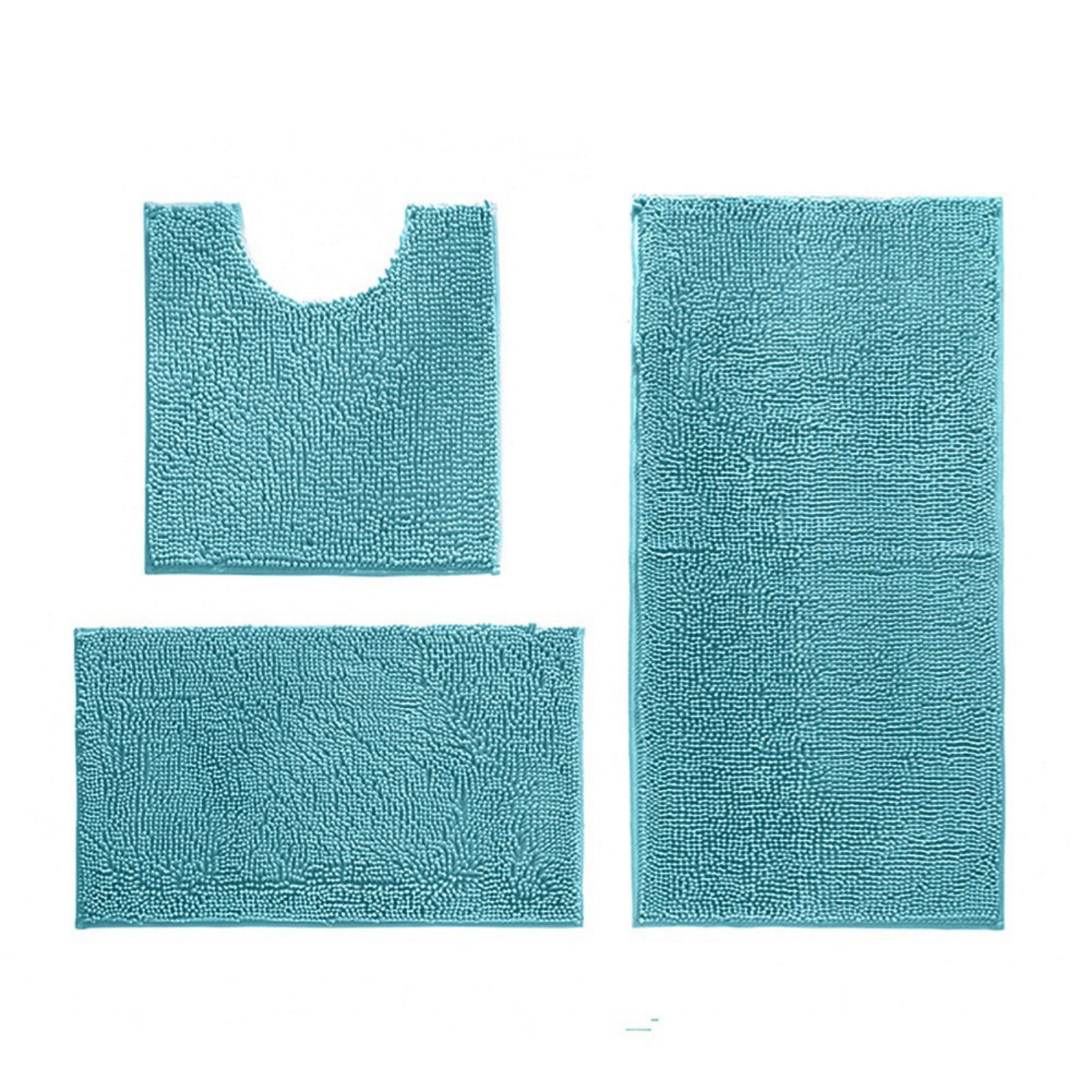 HUGS IDEA 3-Piece Bathroom Rug Set – Non-Slip, Absorbent Flannel, U-Shaped Toilet Mat & Lid Cover, Peacock Feather Pattern