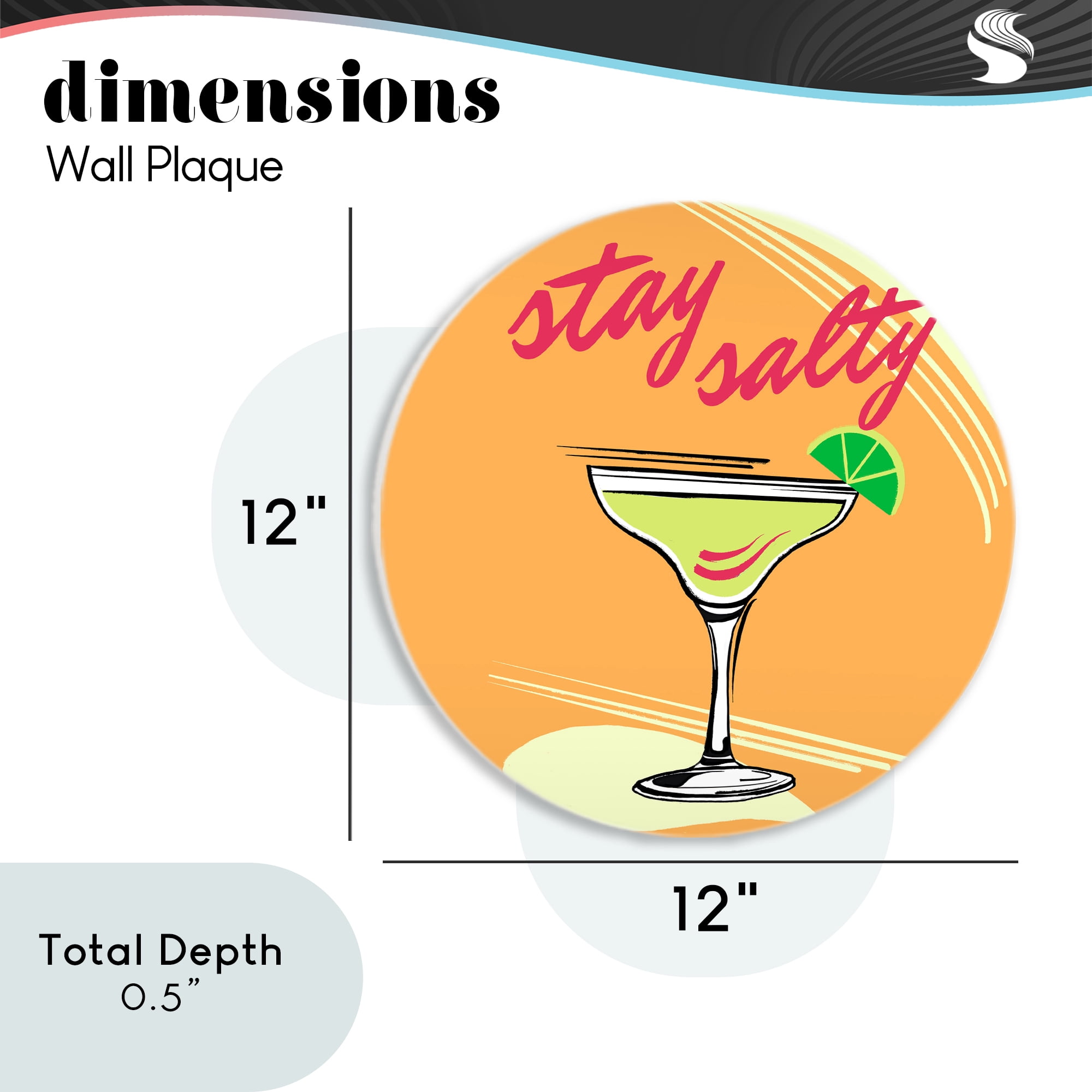 Orange Stay Salty Martini Circular Wall Plaque, design by Elizabeth Medley