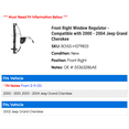 thumbnail image 2 of Front Right Window Regulator - Compatible with 2000 - 2004 Jeep Grand Cherokee 2001 2002 2003, 2 of 2