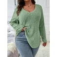 thumbnail image 5 of Women'S Plus Size Casual Knitted V-Neck Long Sleeve Sweater Light Green XXXL, 5 of 6