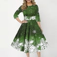 thumbnail image 5 of Stylish and Comfortable Women's Casual Dress Retro Christmas Snowflake Print Long Round Neck Half Sleeve for Festive Gatherings and Everyday Wear, 5 of 7