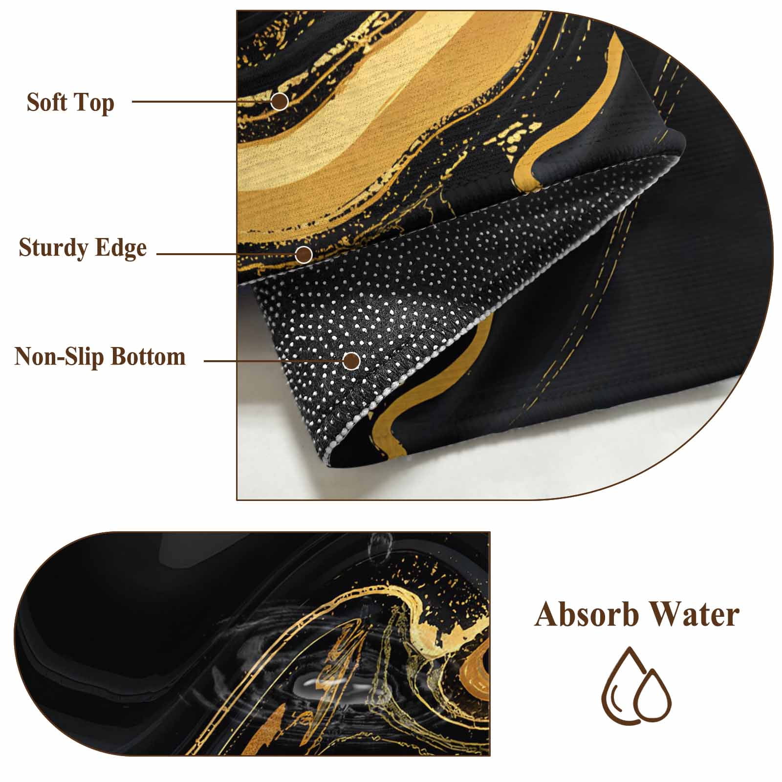 Black Gold Runner Rugs 2x6 ft Marble Luxury Abstract Abstract Fluid Texture Washable Hallway Rugs Non-Slip Floor Mats Absorbent Carpet Bedside Runners for Bedroom Kitchen Bathroom Laundry Room