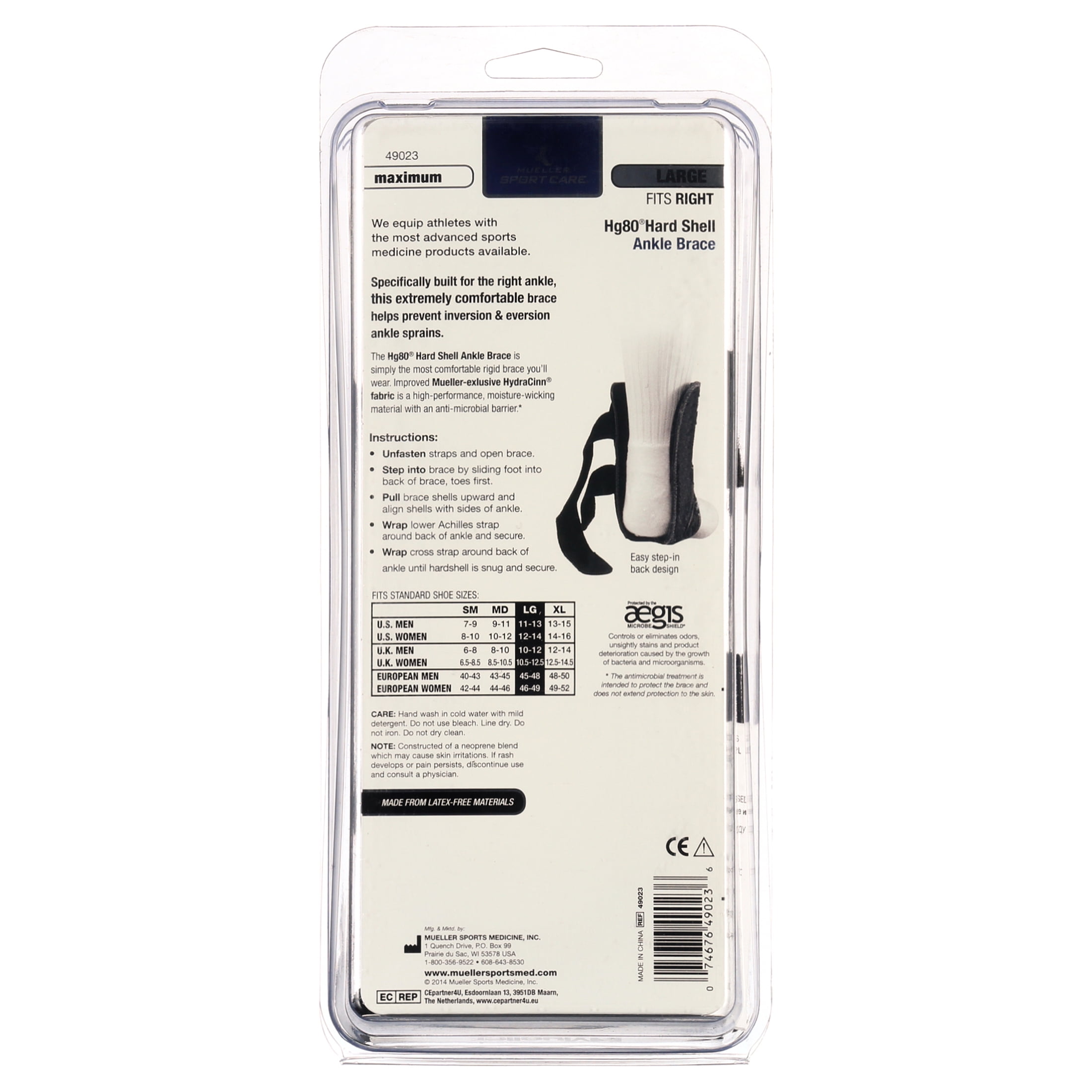 Mueller Hg80 Premium Hard Shell Ankle Brace, Large Right