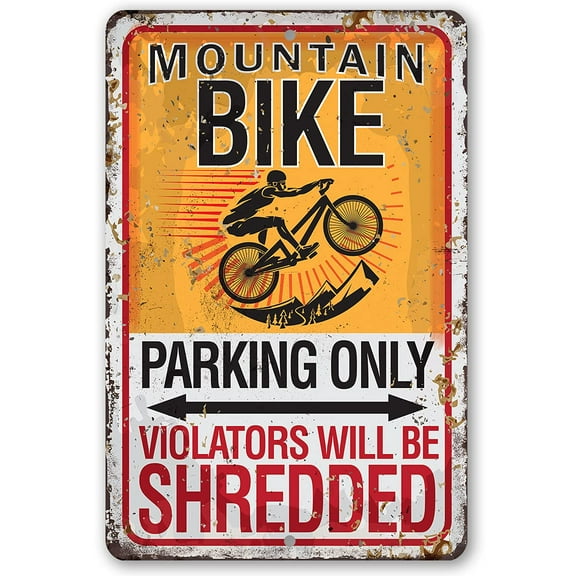 Metal Sign - Mountain Bike Parking - Durable Metal Sign - Use Indoor/Outdoor - Makes a Great Mountain Bike Parking Decor and Sign Under $25 (12" x 18")