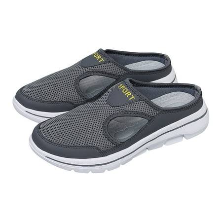 CHOII 50% off Clearance Men s Oversized Thick Soled One Foot Sandals  Mesh Surface Half Slipper Casual Shoes Cushionaire Sandals Summer Sandals for Women 2024 Gray/7.5