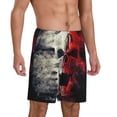 thumbnail image 2 of Balery Red And White Screaming Demon Skull Pantalones cortos de pijama de punto de algodón para hombre con cinturilla y bolsillos-Medium, 2 of 6