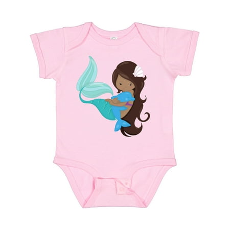 

Inktastic African American Mermaid With Brown Hair Dolphin Girls Baby Bodysuit