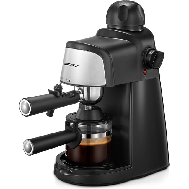 Ihomekee Espresso Machine, 3.5Bar Espresso and Cappuccino Machine with Preheating Function, 4 Cup Coffee Maker with Milk Frothing Function and Steam Wand (Black)