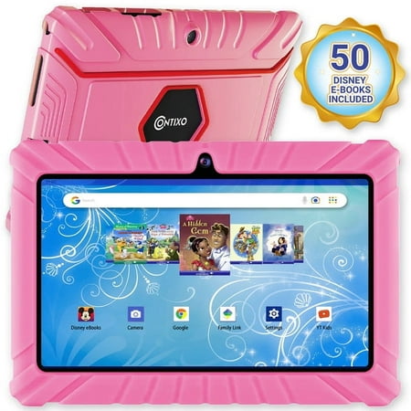 Contixo 7" Kids Tablet 32GB, 50+ Disney Storybooks, Kid-Proof Case (2023 Model) - Pink
