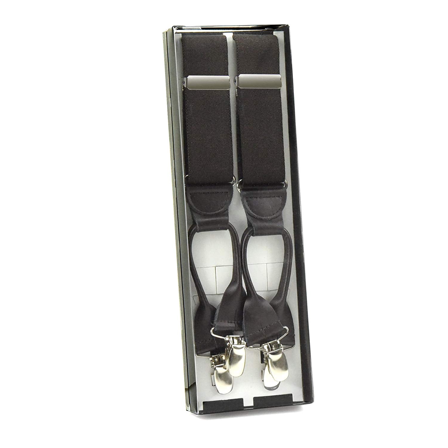 Hold'em Elastic "Double-Hold" Button Look with No Slip Pin Clip Closure Suspenders for Adult Men - Brown