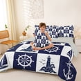 thumbnail image 3 of spefrowx Checkered Block Nautical Lighthouse Twin Bedding for Kids, Navy Grid Sailboat Anchor Bedding Comforter Set, Gray Reversible, 7pcs, 3 of 6