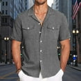 thumbnail image 5 of Caqnni Mens Casual Linen Cotton Button Down Short Sleeve Shirts Cuban Camp Beach Tops(Dark Gray,S), 5 of 5